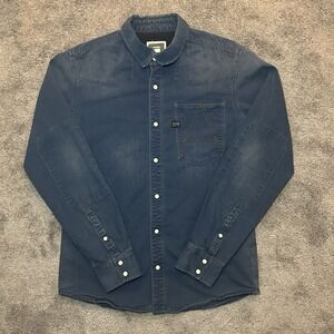 G-Star RAW Denim A-CROTCH Shirt Mens Medium Blue Stretch Pearl Snap Western